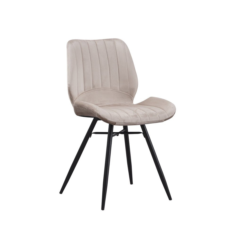 Esszimmerstuhl Schöner Samt Dimehouse Beige LxBxH 71x67x49 Stoff Weißes Foto diagonale Vorderansicht