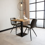 Esstisch Bistrotisch Quadratisch Dimehouse Braun LxBxH 66x66x7 Mangoholz Stimmungsvolle Foto-Eckeinstellung mit schräger Vorderansicht