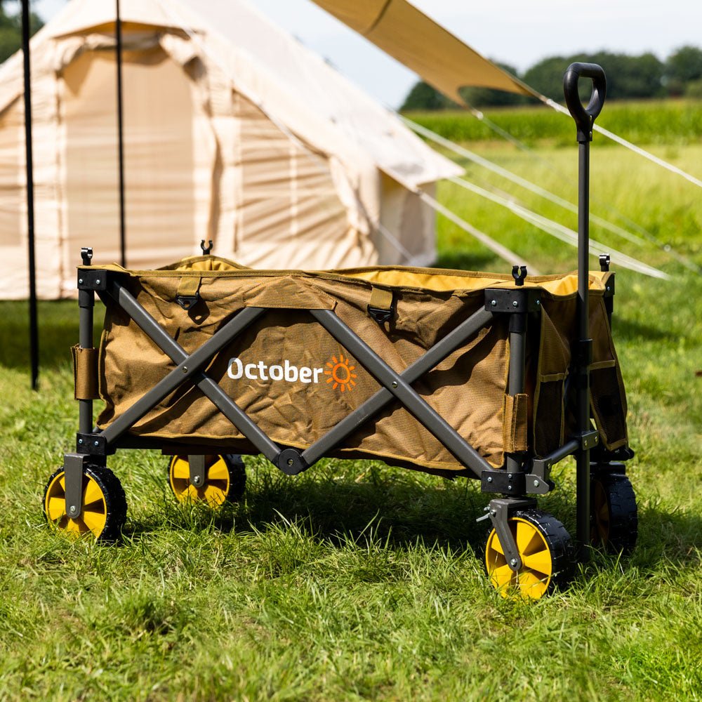 Trolley Zusammenklappbarer Bollerwagen braun 90x50x55 cm Dimehouse Braun LxBxH 75x28x28 Aluminium Stimmungsvolle Fotodiagonale Vorderansicht