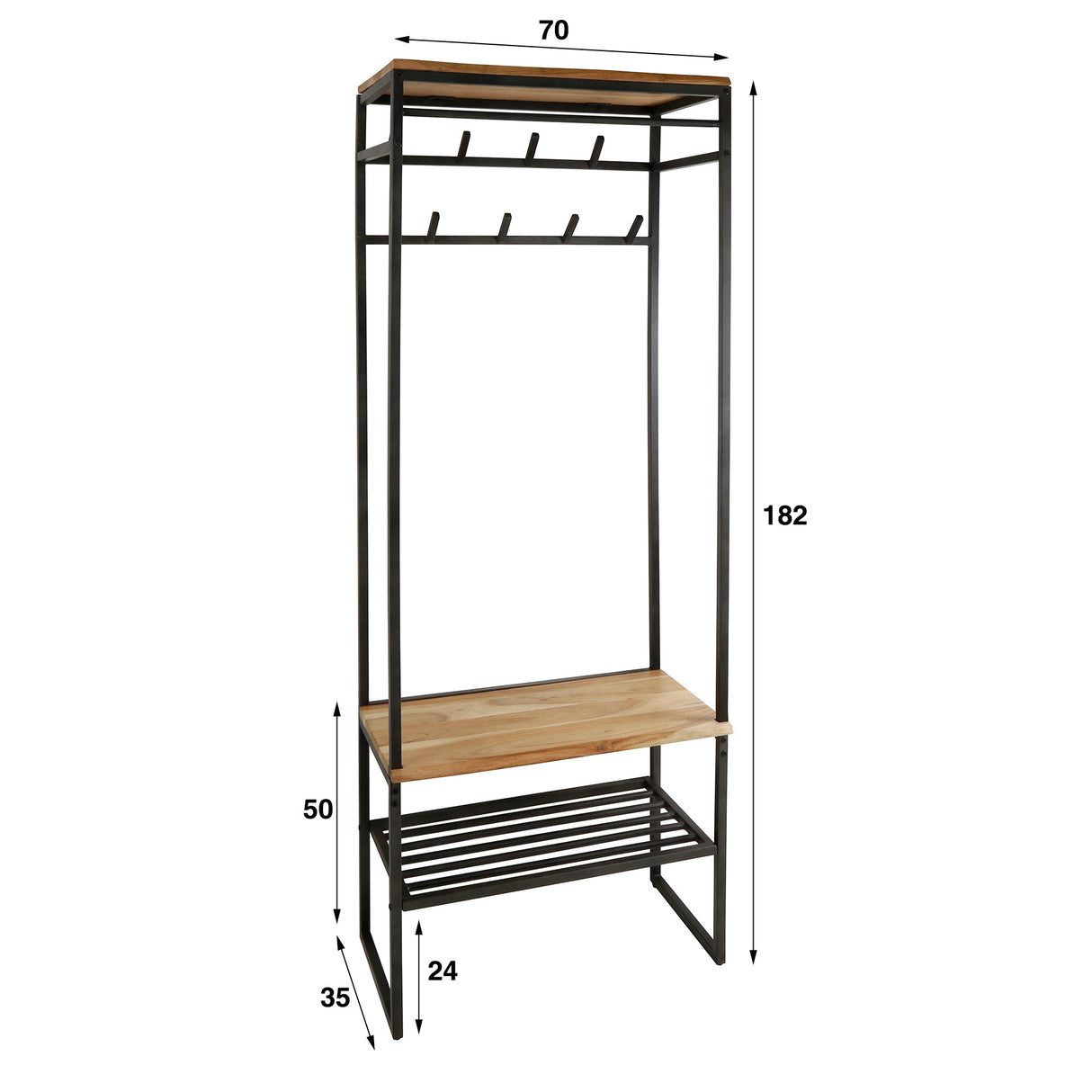 Garderobenständer Karl DH Interior Akazie LxBxH 182x70x35 Akazienholz Weiß Foto Größenangabe