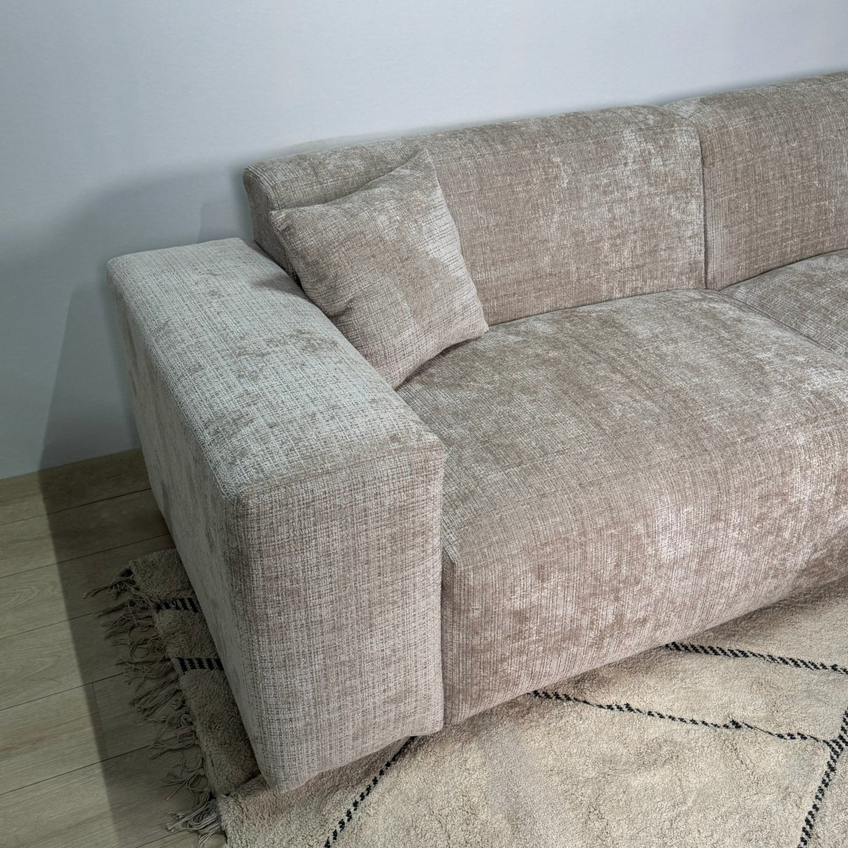Banken - Hoekbank beige chenille Wayne 264 cm - hoek links en rechts monteerbaar - Dimehouse