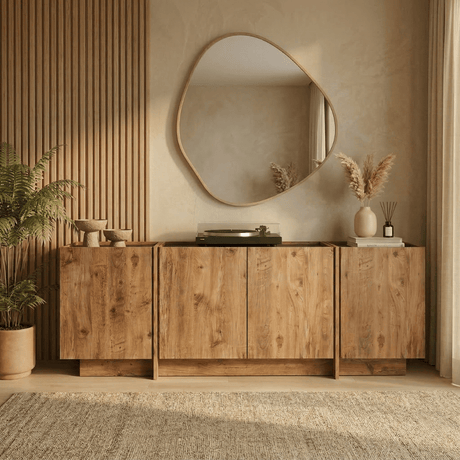 Dressoirs - Dressoir Japandi eikenlook melamine antraciet Lowen 180x45x80 cm - Dimehouse