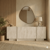 Dressoirs - Dressoir Japandi travertin melamine Lowen 180x45x80 cm - Dimehouse
