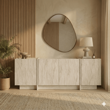 Dressoirs - Dressoir Japandi travertin melamine Lowen 180x45x80 cm - Dimehouse