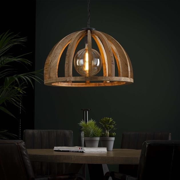Hängelampe Madri DH Interior Mango LxBxH 69x69x50 Mangoholz Stimmungsvolles Foto von vorne