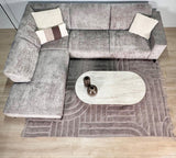 Banken - Hoekbank met chaise longue taupe chenille stof Manon - links - Dimehouse