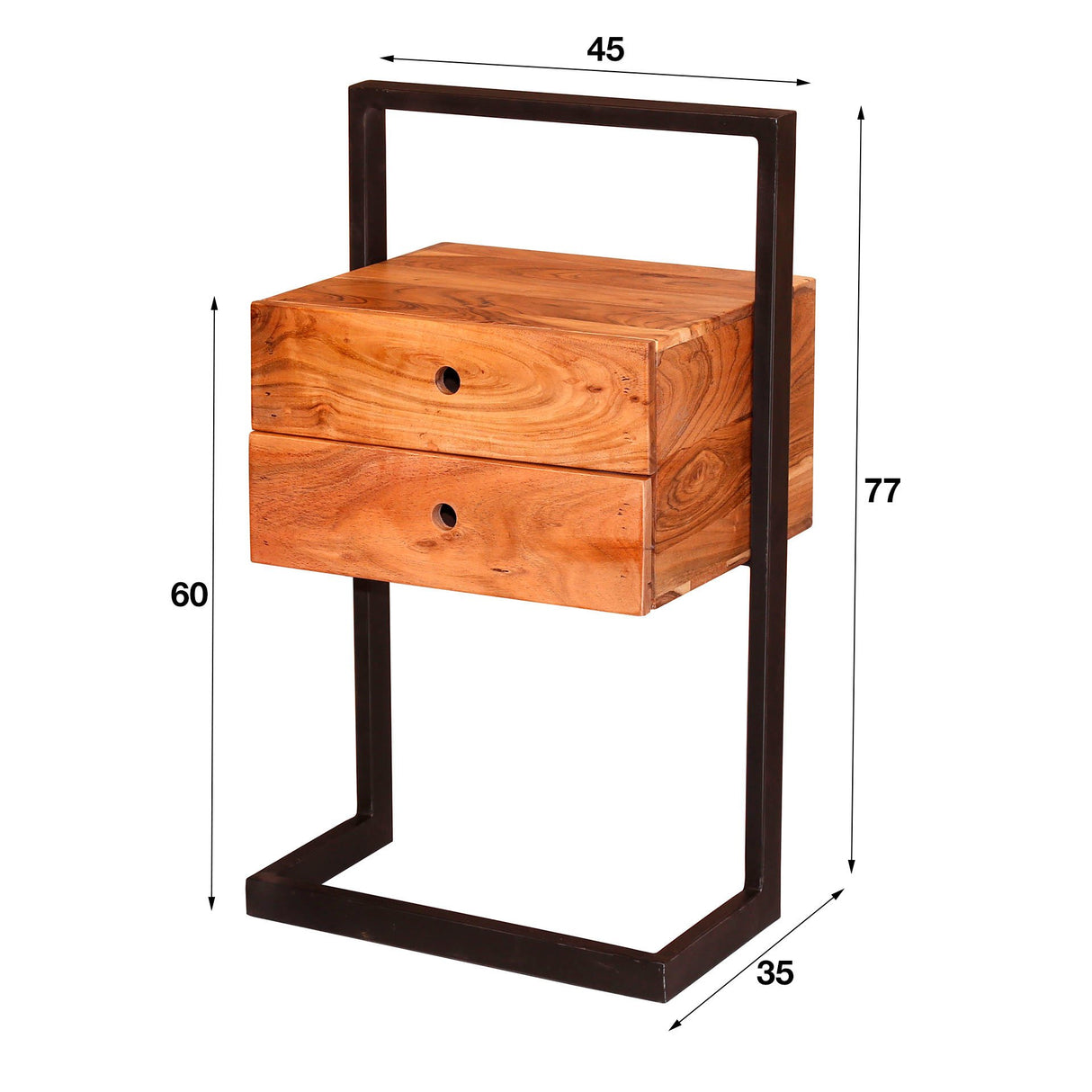 Nachttisch Camila 2L DH Interieur Akazie LxBxH 82x50x30 Akazienholz Weiß Foto Größenangabe