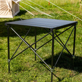 Campingtisch klappbar aus Aluminium 72x65x51 cm Dimehouse Schwarz LxBxH 81x18x18 Aluminium Stimmungsvolle Fotodiagonale Vorderansicht