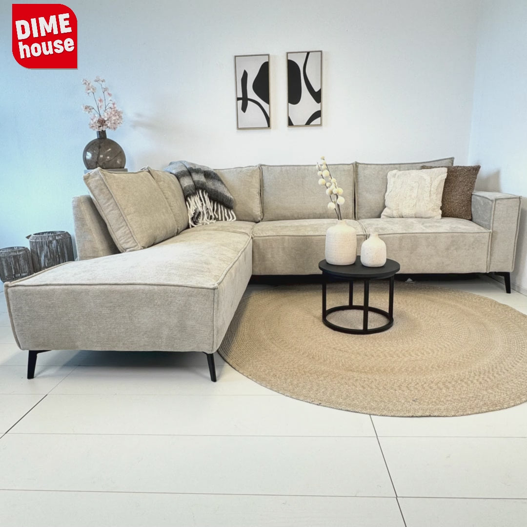 Ecksofa mit Chaiselongue beige Chenille Yara - links