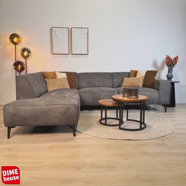 Industrielles Ecksofa aus anthrazitfarbenem Öko-Leder Brisbane – links