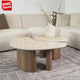 Set aus 2 Bio-Couchtischen Jimi mit Travertinplatte und Walnusssockel – Japandi