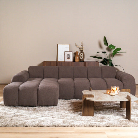 Banken-Ecksofa mit Lounge-Softbraun Bouclé Stoff - Streifen - links - Brix -Dimehouse