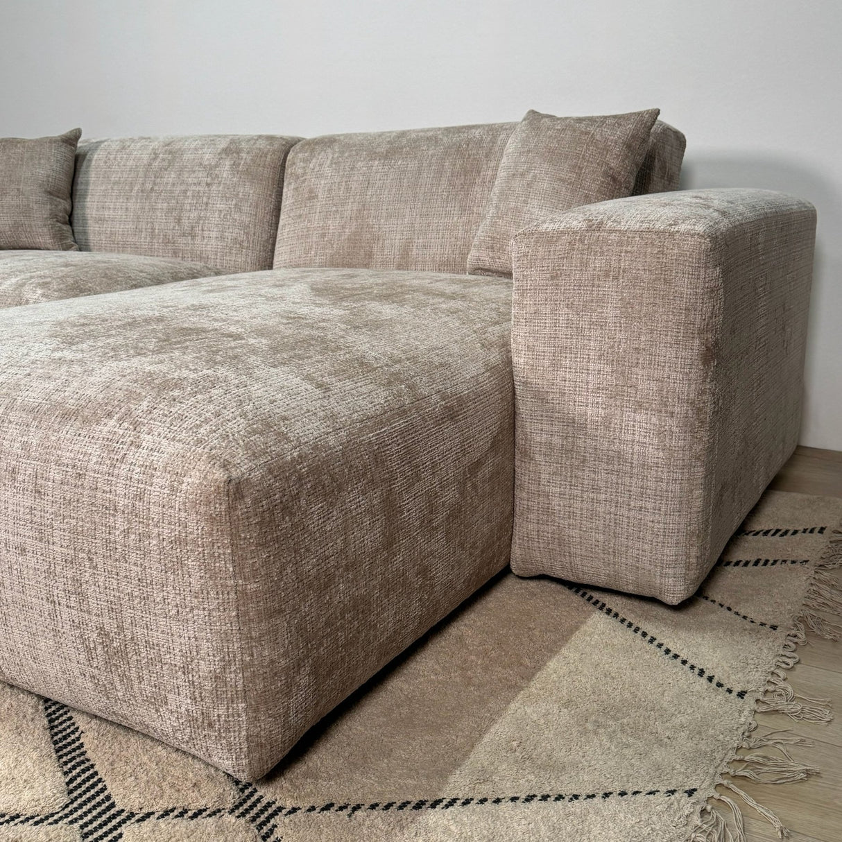 Banken - Hoekbank beige chenille Wayne 264 cm - hoek links en rechts monteerbaar - Dimehouse