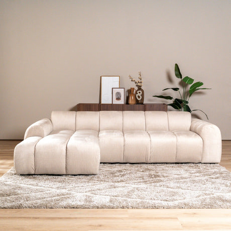 Banken-Ecksofa mit Loungebeige Samt Strukturstoff - Streifen - links - Brix-Dimehouse