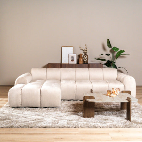 Banken-Ecksofa mit Loungebeige Samt Strukturstoff - Streifen - links - Brix-Dimehouse