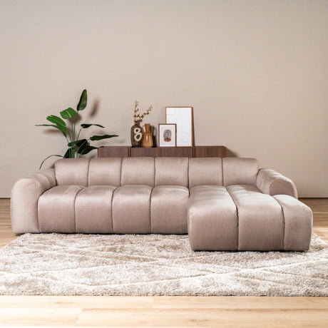 Banken-Ecksofa mit Loungesand Samt Strukturstoff - Streifen - rechts - Brix-Dimehouse