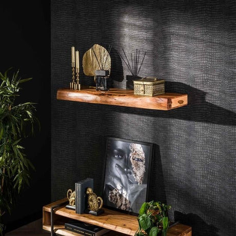 Wandregal Youri DH Interior Akazie Akazienholz Stimmungsvolles Foto schräge Vorderansicht